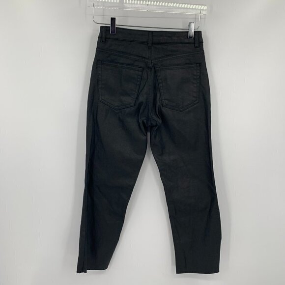 Topshop black coated straight jeans raw hem cropped high rise denim new 26 - Picture 5 of 6